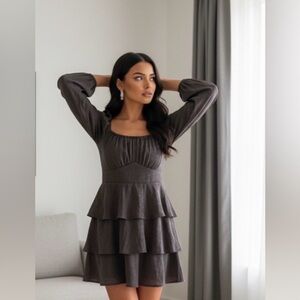 ALTARD STATE Elegant Black Tiered Dress